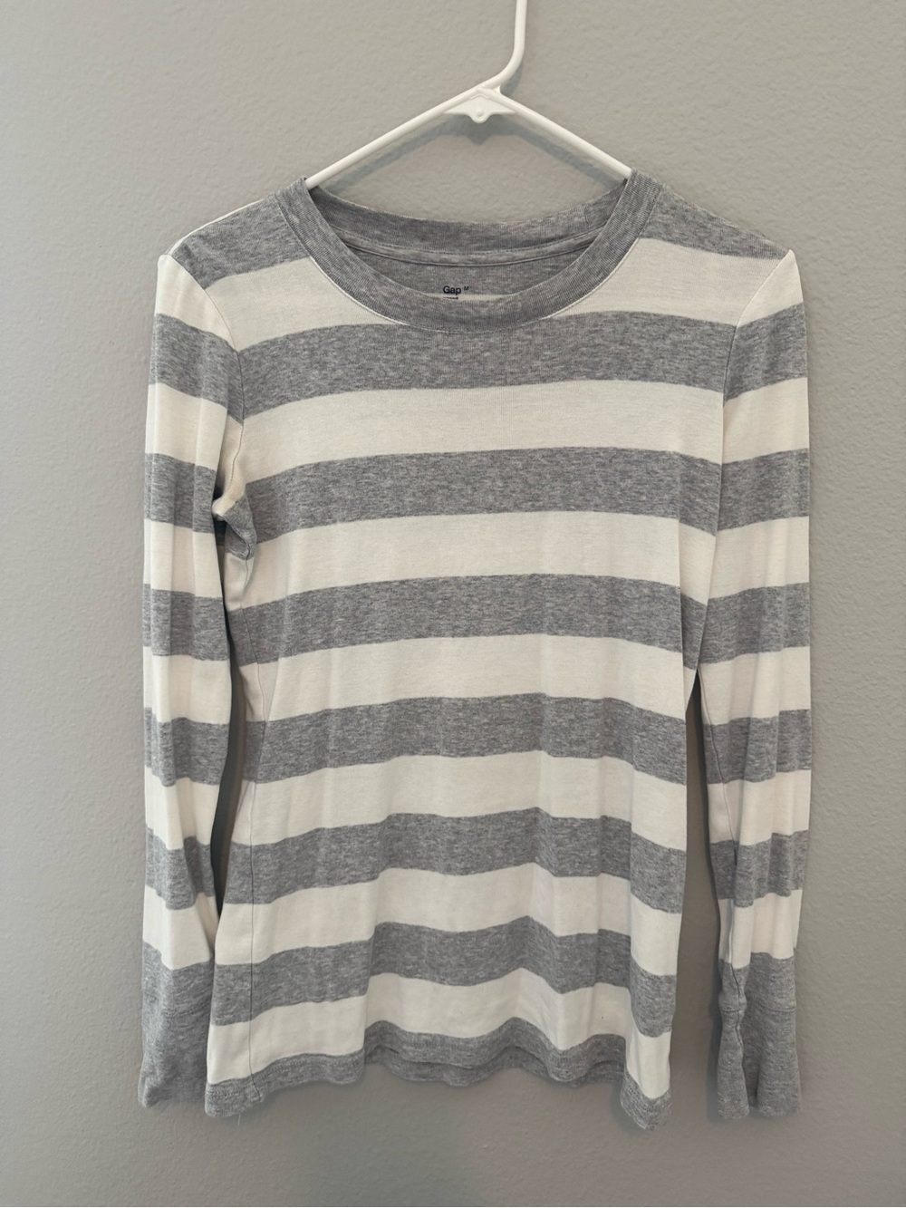 GAP Gray & White Striped Crewneck Tee